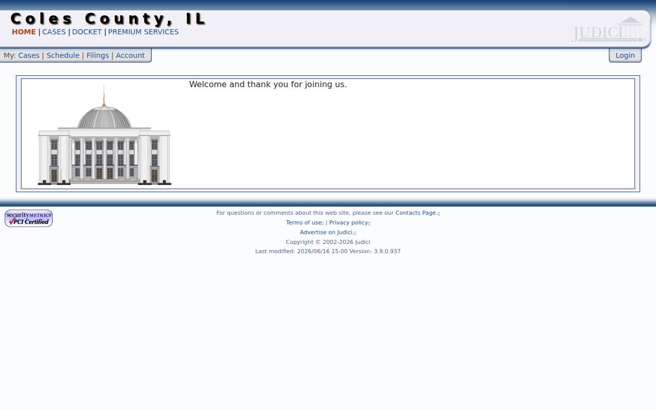 Coles County criminal history Judici case search page