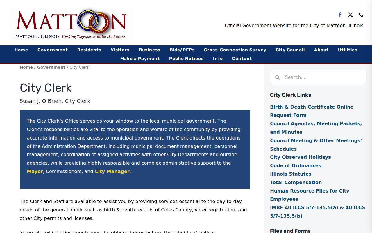 Mattoon City Clerk and FOIA information